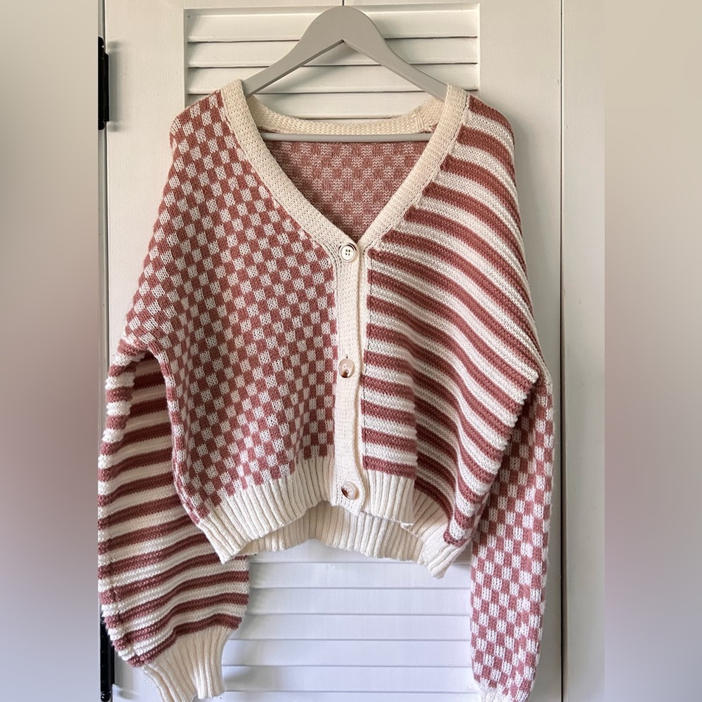 Stylish Pink and Cream Women's Sweater